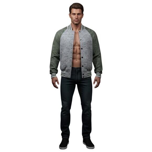 & Knit Raglan Varsity Bomber Jacket Grey Green XS NWOT - Picture 1 of 6